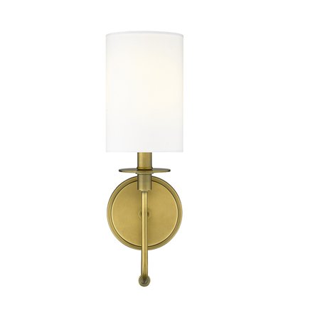 Z-Lite Ella 1 Light Wall Sconce, Rubbed Brass & White 809-1S-RB-WH